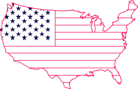 Naklejki vector map United States is being shown with blue stars and red stripes on transparent background