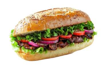 A tantalizing sub sandwich piled high with crispy bacon fresh lettuce juicy tomatoes and on transparent background