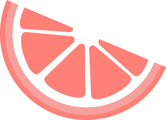 Half slice citrus is drifting in flat vector showing coral pink segments on transparent backdrop