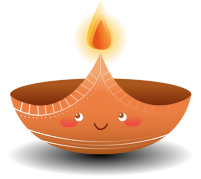 Cartoon-style clay oil lamp glowing with smiling face and rising flame on transparent backdrop - Powered by Adobe