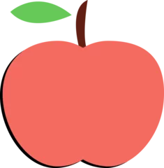 Fotobehang Flat cartoon-like apple is floating on transparent backdrop with coral-red body and green leaf © vectorfusionart
