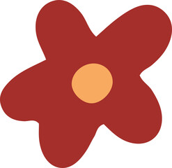 Abstract red five-lobed shape is floating in flat design with orange center, transparent background
