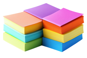A vibrant array of sticky notes each stack a unique hue promising organization and creative on transparent background