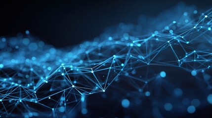 Glowing Polygonal Lines and Dots Creating a Connected Network Design
