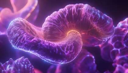 Intricate, bioluminescent formations in a vibrant color scheme.