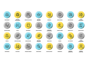 Vector set of corporate management flat line web icons with grunge noise texture effect.