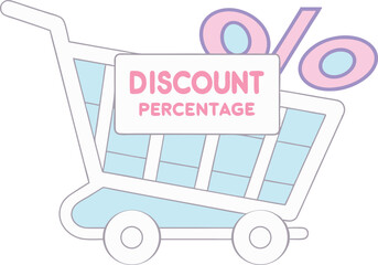 Shopping cart with discount percentage symbol illustrating sale promotions