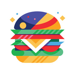 Abstract Colorful Geometric Cheese Burger Illustration