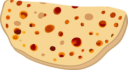 Stylized flat design flatbread is floating on transparent backdrop, showing orange and brown spots