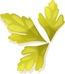 Three-lobed leaf cluster is floating in flat design, with gradient highlights on transparent canvas