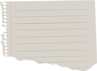 Flat design showing torn lined paper with red margin, gray lines, holes on transparent background