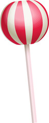 Red and white striped round lollipop is being shown in flat vector, transparent background