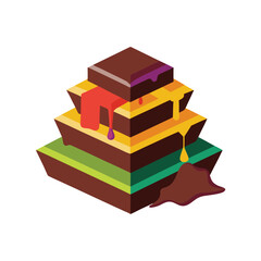 Abstract Layered Pyramid Brown Orange Green Yellow Melted Dripping