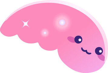 Flat design pink scalloped half-moon character is floating on transparent background with sparkles