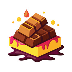 Melted Chocolate Bars on Yellow Square with Pink Drizzle