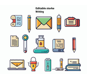 Writing and Editing Line Icons Set – Calligraphy and Writing Line Icon Collection Outline Style Vector Collection