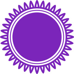 Displaying flat purple sunburst emblem with double rings on transparent background copy space