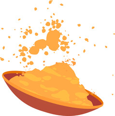 Flat design bowl of triangular chips is showing cheese droplets splashing on transparent background