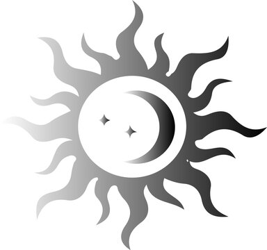 Naklejki Abstract sun-moon vector is radiating metallic rays with moon and stars on transparent background