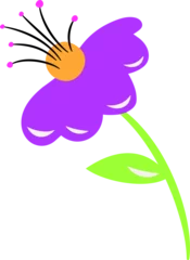 Fotobehang Flat purple flower is showing petals, orange disc and green leaf, transparent background copy space © vectorfusionart