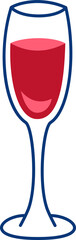 Stylized champagne flute is presenting two-tone red liquid in flat vector design, transparent field