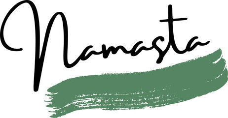 Obraz premium Showing black cursive Namaste text resting on textured green brushstroke on transparent background