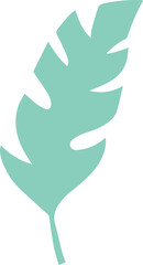 Turquoise green leaf silhouette is floating over transparent background, in flat design style