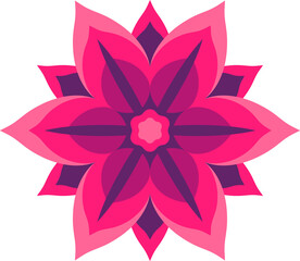 Stylized floral rosette is showing in flat design with pink-purple mandala motif, clear background