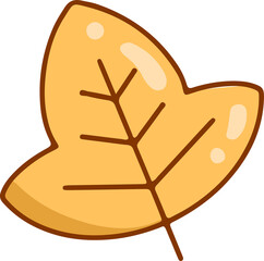 Cartoon-like autumn leaf featuring brown-veined glossy surface, transparent background, copy space