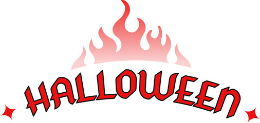 Displaying red Halloween letters arcing upward with flaming motif and star icons on transparent