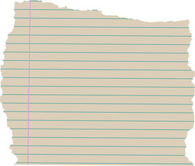 Displaying torn ruled paper sheet on transparent background revealing teal lines and magenta margin
