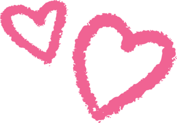 Two heart shapes are being shown in flat graphic with rough chalk outlines on transparent backdrop