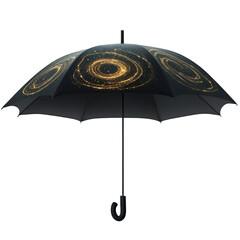 Black Umbrella with Galaxy Spiral Design in Misty Background Generative AI