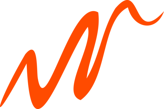 Abstract orange brush stroke flowing across transparent background forming sine wave flourish - Powered by Adobe
