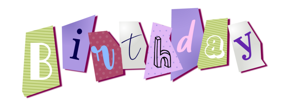 Flat design letter collage is showing Birthday spelled with paper shapes on transparent background - Powered by Adobe