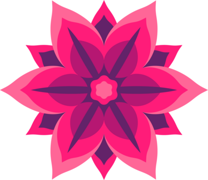 Stylized floral rosette is showing in flat design with pink-purple mandala motif, clear background