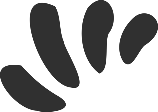 Flat illustration is showing five black curved blobs in radial arc, with transparent background