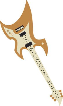 Flat vector guitar is being shown with axe shape, pickups, knobs on transparent background