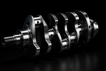 Close-up of a shiny metal crank with textured grooves, bolts, and intricate design, isolated on transparent background.