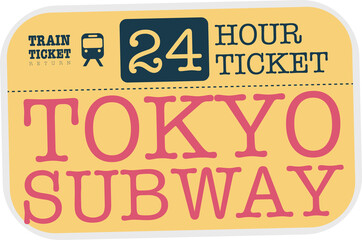 Flat design showing Tokyo Subway 24-hour train ticket with train icon on transparent background