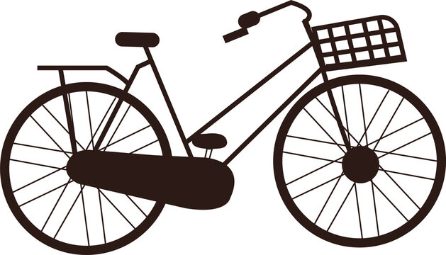 Fototapeta Flat design commuter bike silhouette is featuring basket, rack and chain guard on transparent field