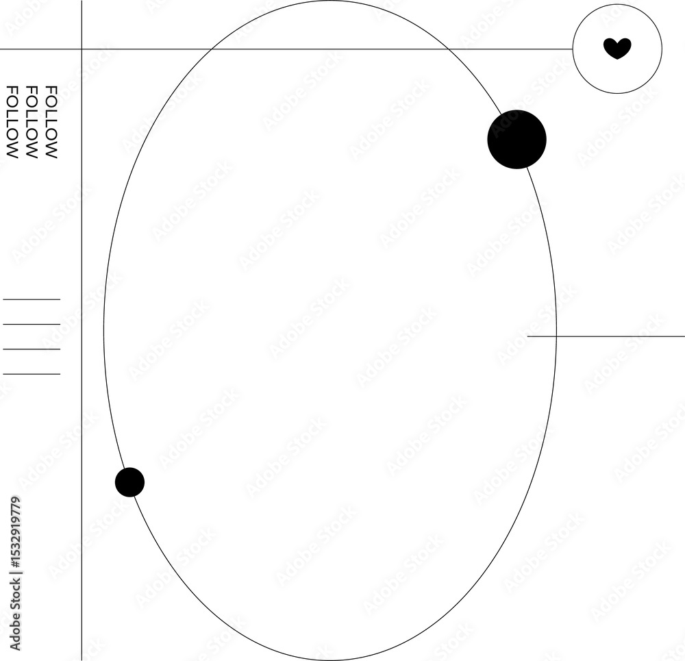 Fototapete Vector orbit diagram is showing ellipse, heart node, grid  and  FOLLOW text on transparent backgroun