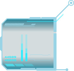 Floating HUD on transparent background showing segmented bar graphs, numeric text, connector nodes