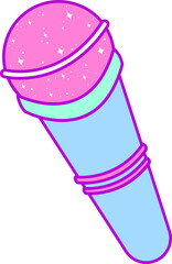 Cartoon pastel mic is floating on transparent background showing blue body, pink head with sparkles