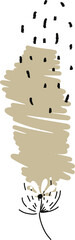 Doodle is combining beige scribble with black dots and daisy on transparent background, flat design