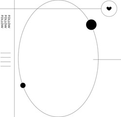 Vector orbit diagram is showing ellipse, heart node, grid  and  FOLLOW text on transparent backgroun