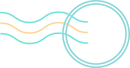 Abstract orange-turquoise lines are flowing into turquoise rings flat design transparent background