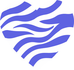 Graphic heart is floating on transparent background, featuring flat design zebra-like wavy stripes