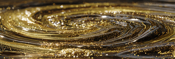 Golden ripple texture in still water with shimmering pollen effects
