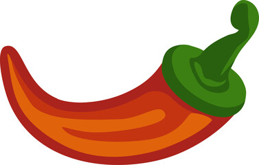 Stylized vector chili pepper is featuring orange stripes and green stem on transparent background